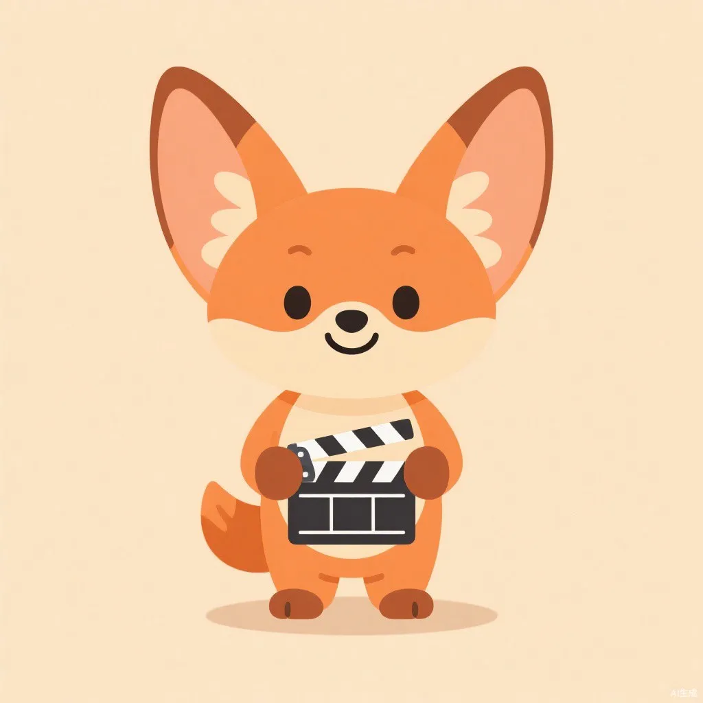 FoxBuddy 卡通耳廓狐形象，手持场记板